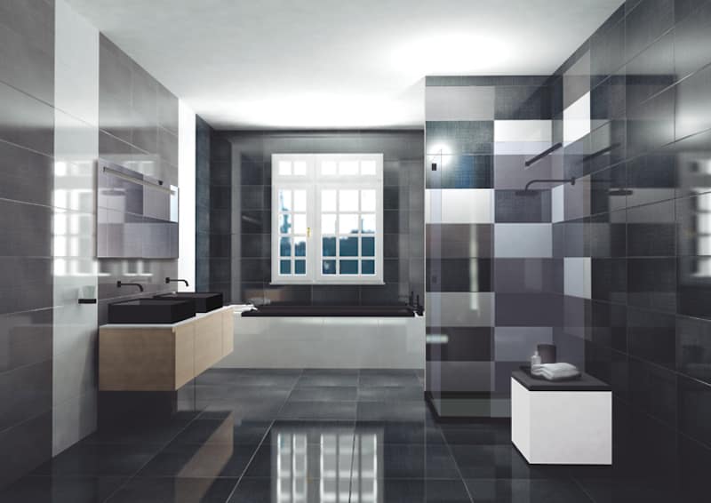 Large-format tile in a modern bathroom